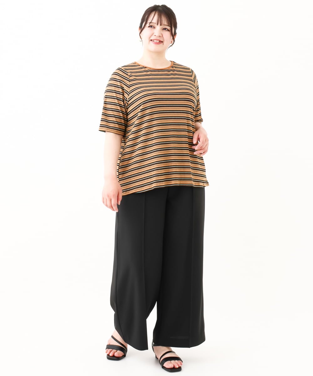 OLKHV54079 eur3(エウルキューブ) 【大きいサイズ】レトロボーダーカットソー ダークブラウン(87)