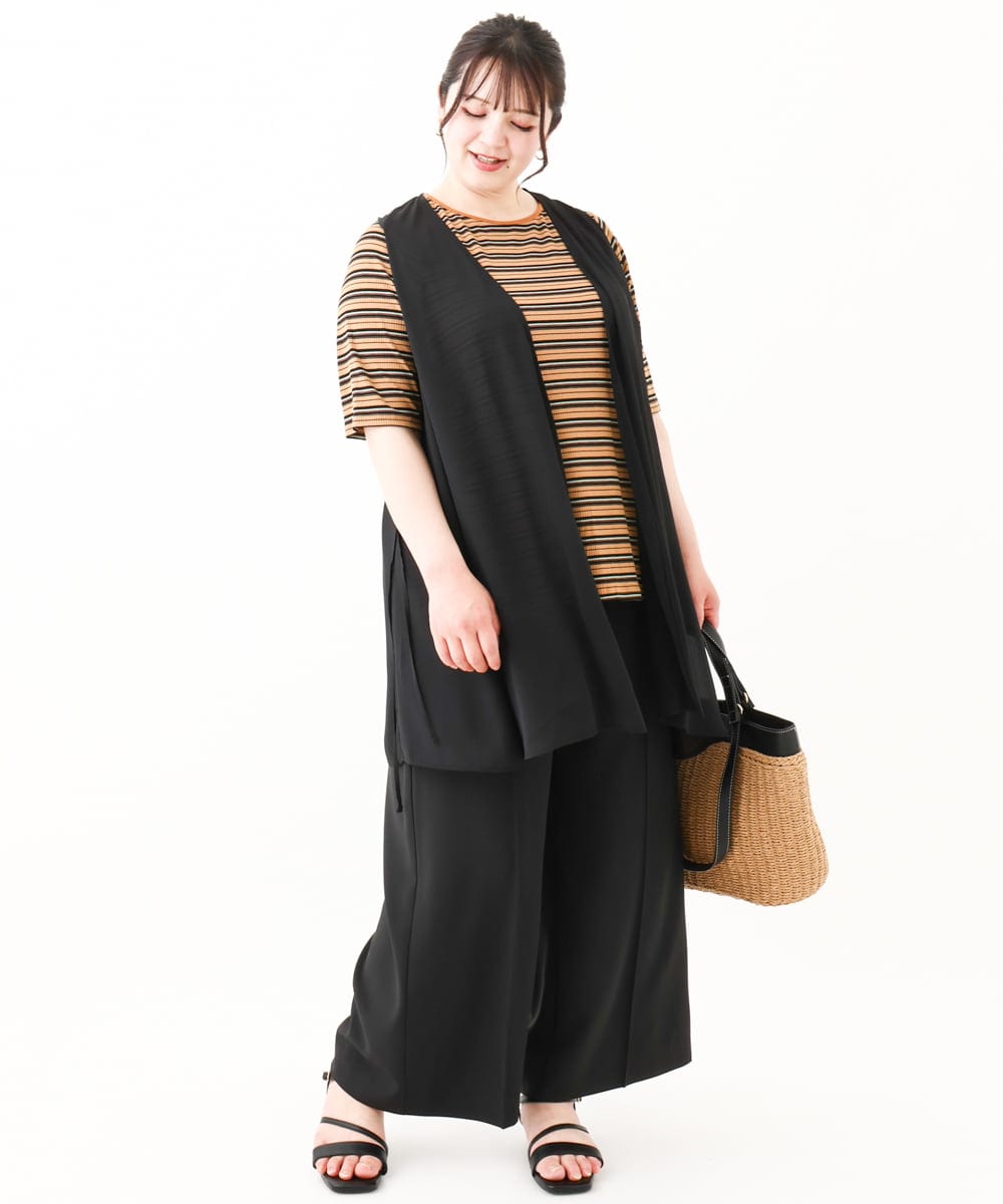 OLKHV54079 eur3(エウルキューブ) 【大きいサイズ】レトロボーダーカットソー ダークブラウン(87)