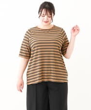 OLKHV54079 eur3(エウルキューブ) 【大きいサイズ】レトロボーダーカットソー ダークブラウン(87)