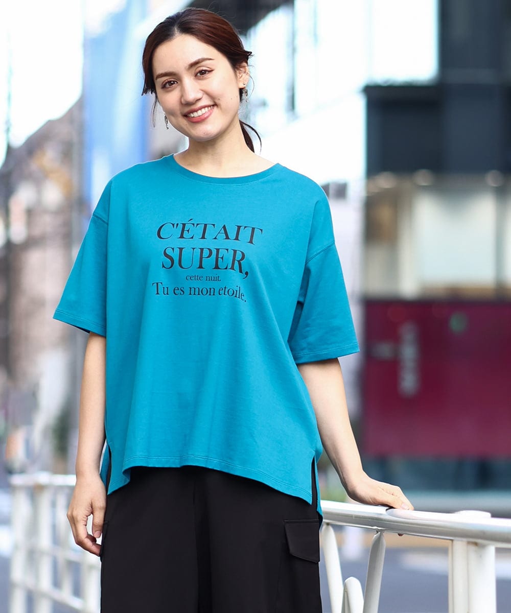 OLKHV56054 eur3(エウルキューブ) 【大きいサイズ/a.v.v×eur3】コットンロゴTシャツ ブルー(55)