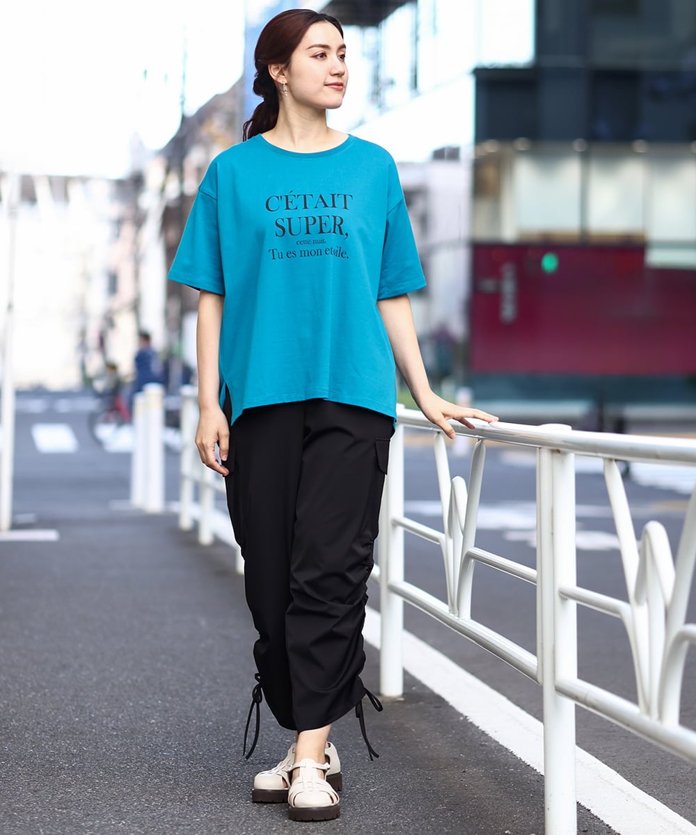 OLKHV56054 eur3(エウルキューブ) 【大きいサイズ/a.v.v×eur3】コットンロゴTシャツ ブルー(55)