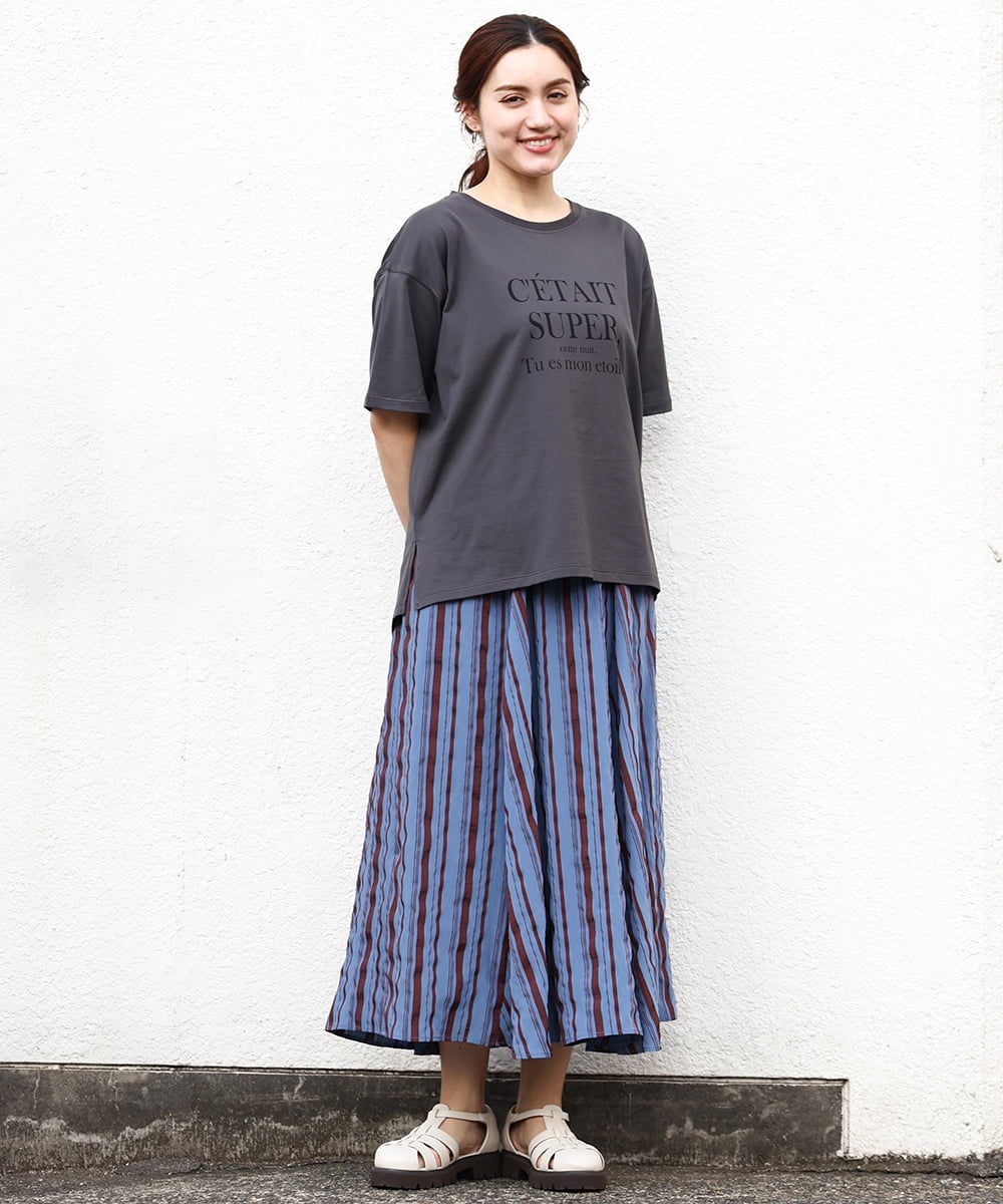 OLKHV56054 eur3(エウルキューブ) 【大きいサイズ/a.v.v×eur3】コットンロゴTシャツ ダークグレー(93)