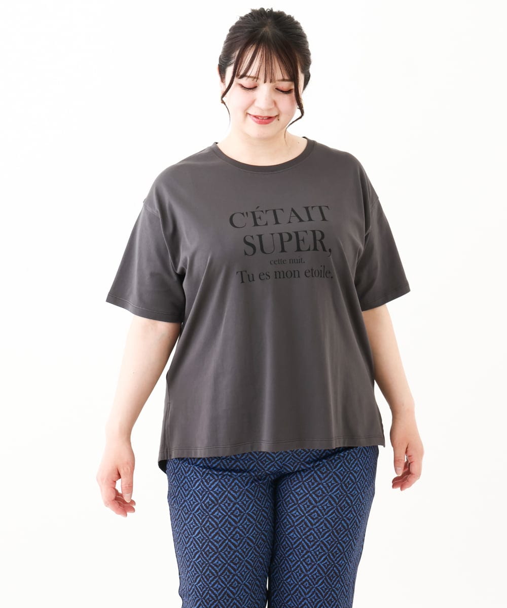 OLKHV56054 eur3(エウルキューブ) 【大きいサイズ/a.v.v×eur3】コットンロゴTシャツ ダークグレー(93)