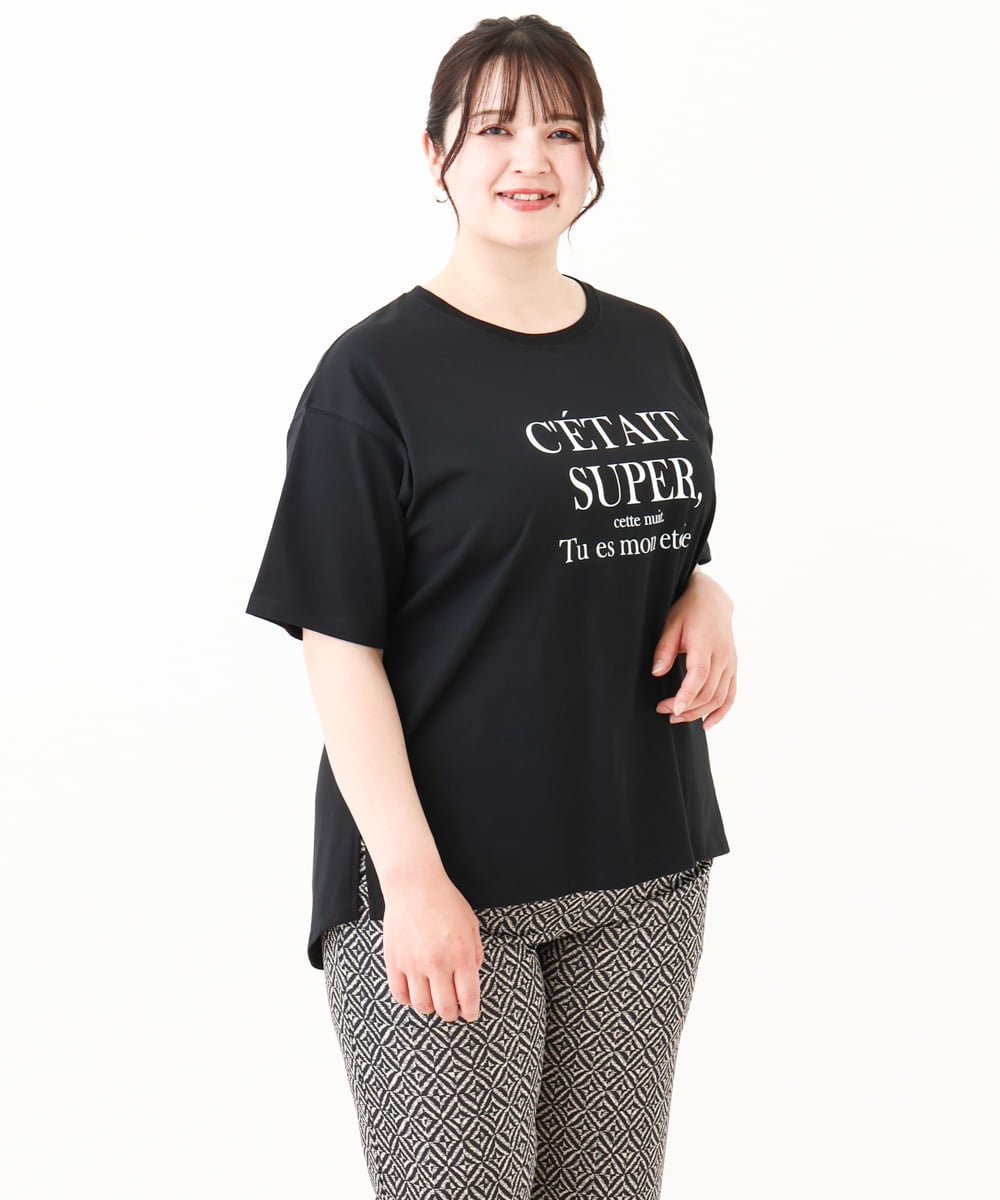 OLKHV56054 eur3(エウルキューブ) 【大きいサイズ/a.v.v×eur3】コットンロゴTシャツ ブラック(94)