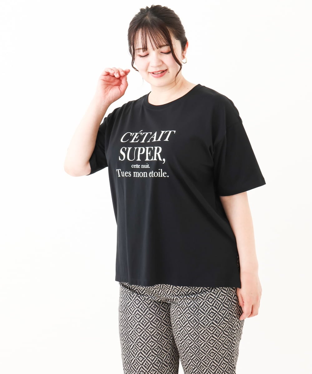 OLKHV56054 eur3(エウルキューブ) 【大きいサイズ/a.v.v×eur3】コットンロゴTシャツ ブラック(94)