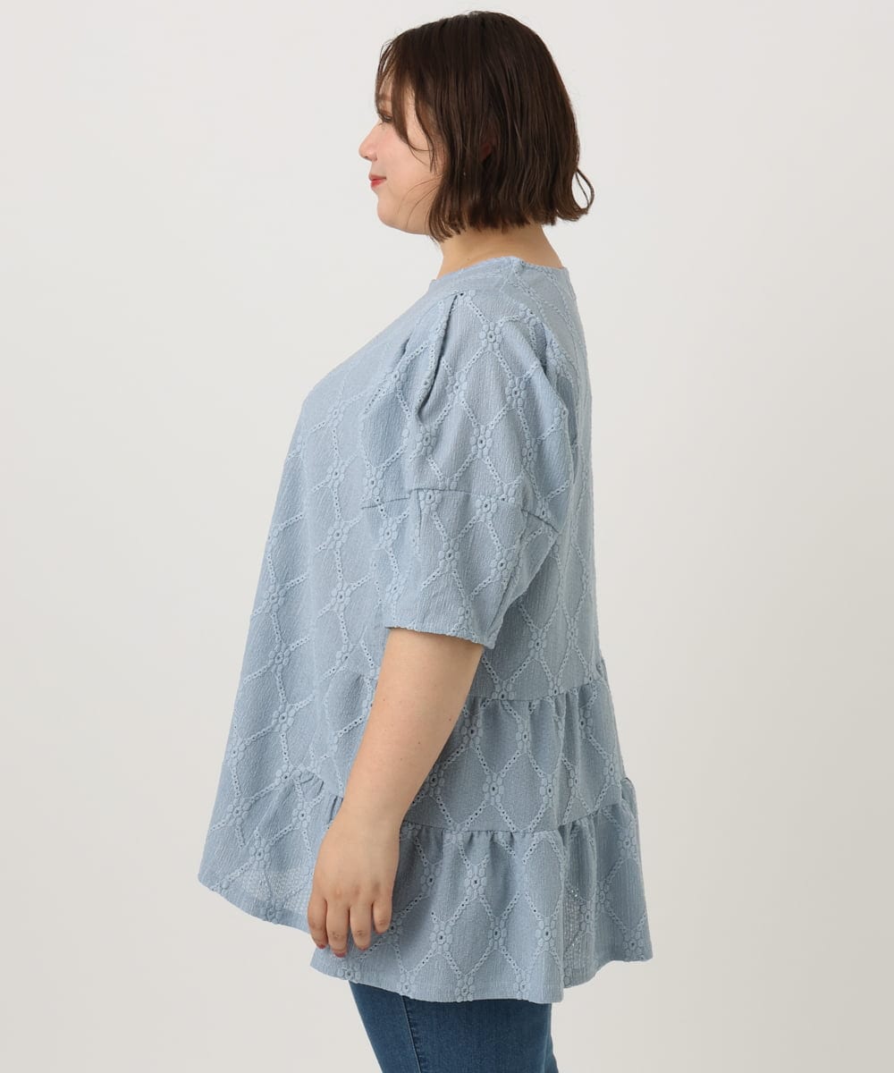 OLKIA41079 eur3(エウルキューブ) 【WEB先行販売】【大きいサイズ】アイレットレースティアードトップス ライトブルー(50)