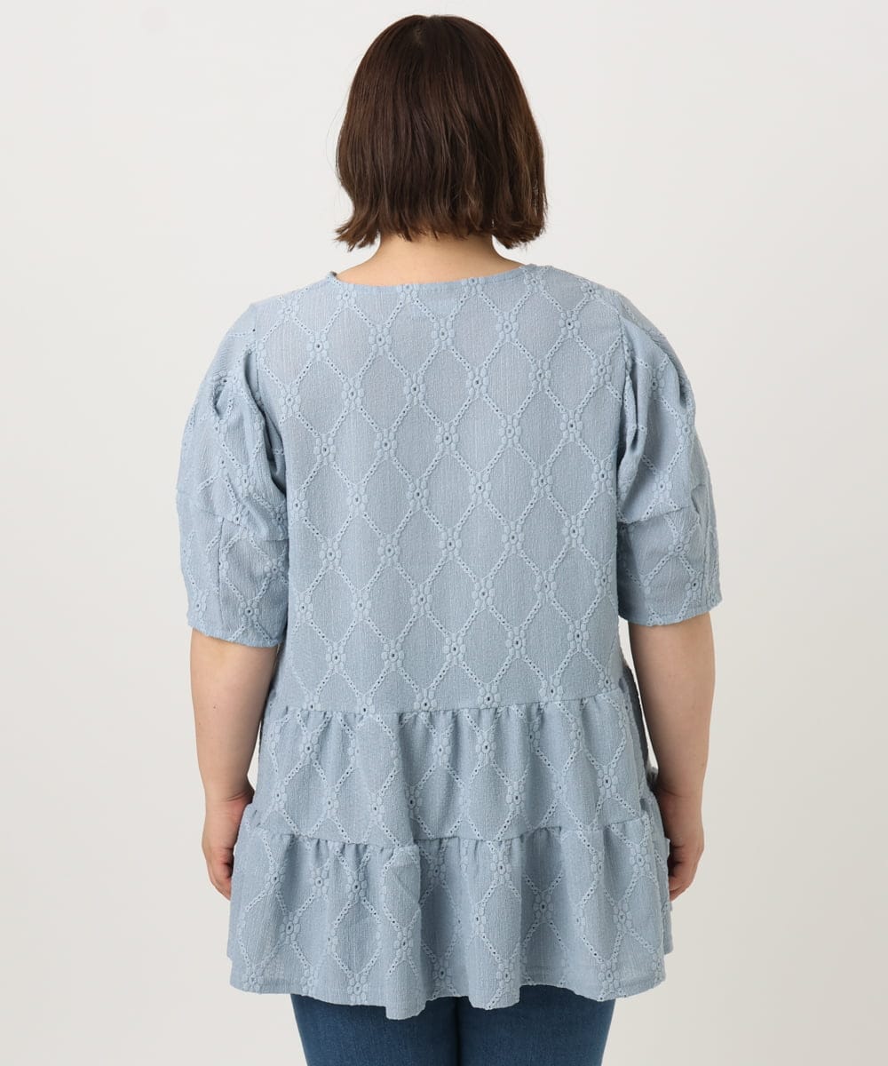 OLKIA41079 eur3(エウルキューブ) 【WEB先行販売】【大きいサイズ】アイレットレースティアードトップス ライトブルー(50)