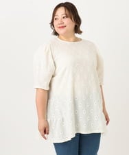 OLKIA41079 eur3(エウルキューブ) 【WEB先行販売】【大きいサイズ】アイレットレースティアードトップス ホワイト(90)