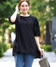 OLKIA41079 eur3(エウルキューブ) 【WEB先行販売】【大きいサイズ】アイレットレースティアードトップス ブラック(94)