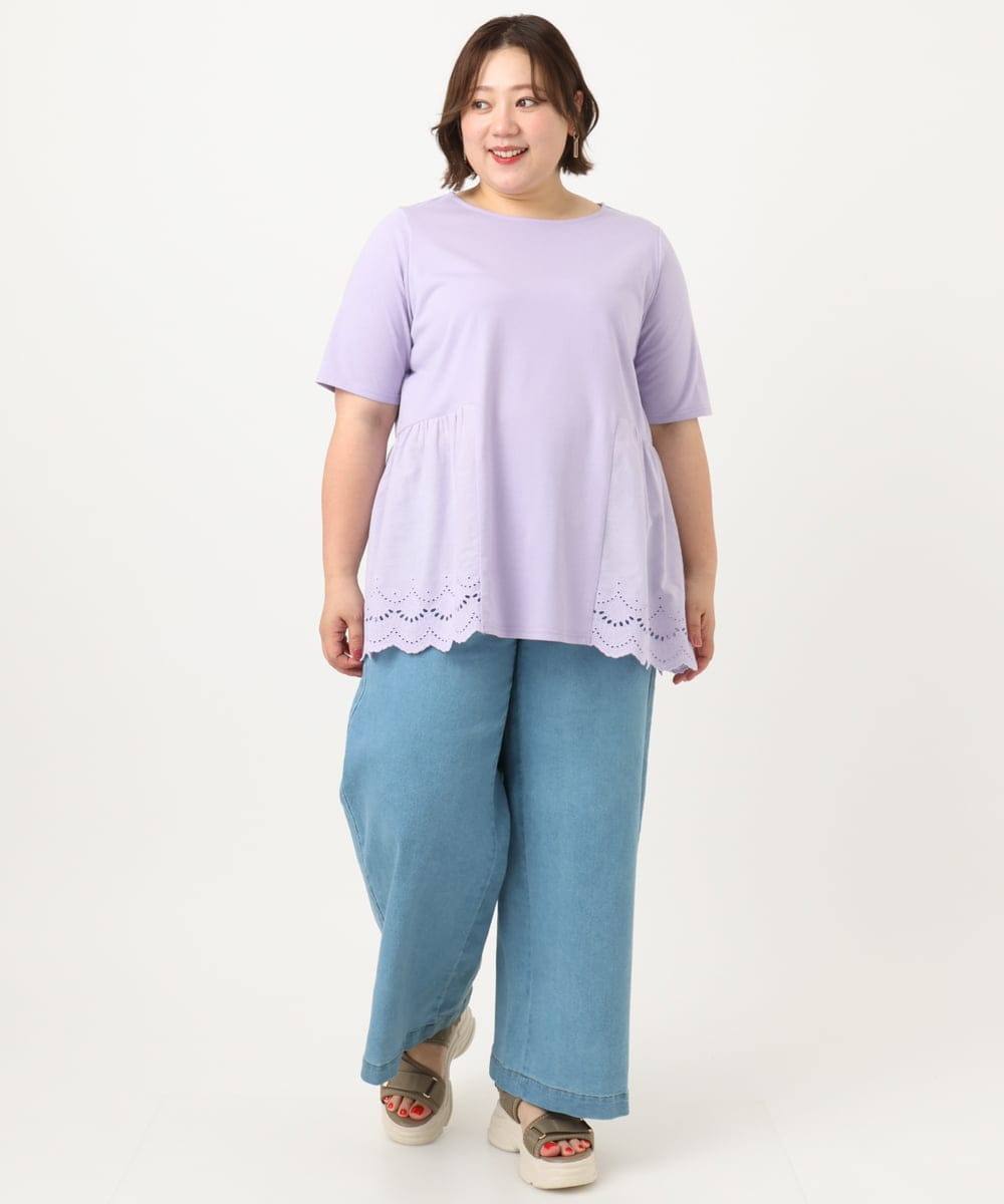OLKIA46089 eur3(エウルキューブ) 【WEB先行販売】【大きいサイズ/接触冷感】スカラップコンビプルオーバー ラベンダー(60)