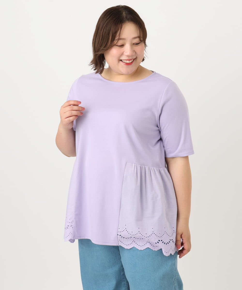 OLKIA46089 eur3(エウルキューブ) 【WEB先行販売】【大きいサイズ/接触冷感】スカラップコンビプルオーバー ラベンダー(60)