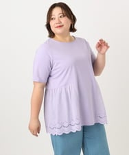 OLKIA46089 eur3(エウルキューブ) 【WEB先行販売】【大きいサイズ/接触冷感】スカラップコンビプルオーバー ラベンダー(60)