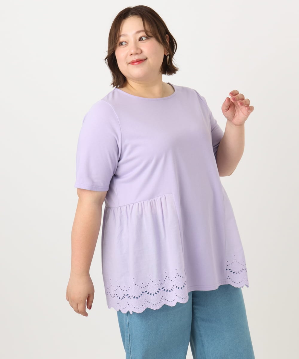 OLKIA46089 eur3(エウルキューブ) 【WEB先行販売】【大きいサイズ/接触冷感】スカラップコンビプルオーバー ラベンダー(60)