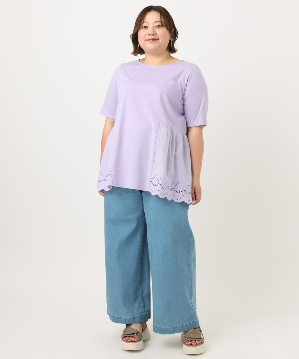OLKIA46089 eur3(エウルキューブ) 【WEB先行販売】【大きいサイズ/接触冷感】スカラップコンビプルオーバー ラベンダー(60)