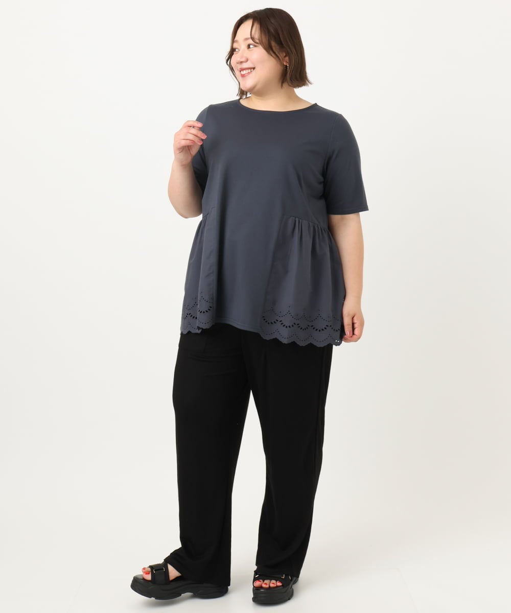 OLKIA46089 eur3(エウルキューブ) 【WEB先行販売】【大きいサイズ/接触冷感】スカラップコンビプルオーバー ダークグレー(93)
