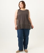 OLKIA47049 eur3(エウルキューブ) 【大きいサイズ】裾レースタンクトップ ダークグレー(93)