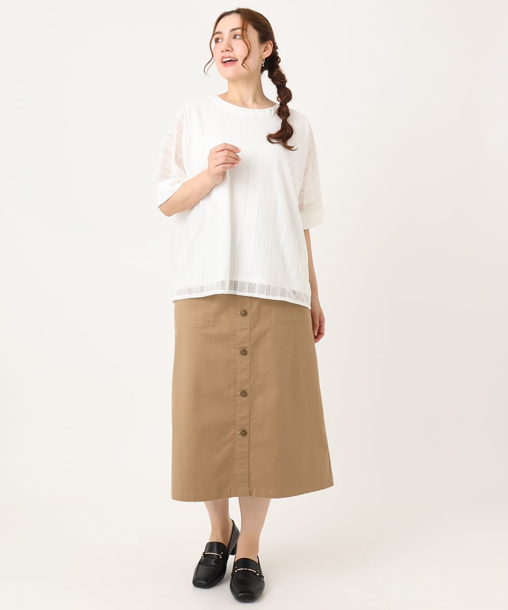 OLKIA48069 eur3(エウルキューブ) 【WEB先行販売】【大きいサイズ/a.v.v×eur3】幾何レースレイヤードトップス ホワイト(90)