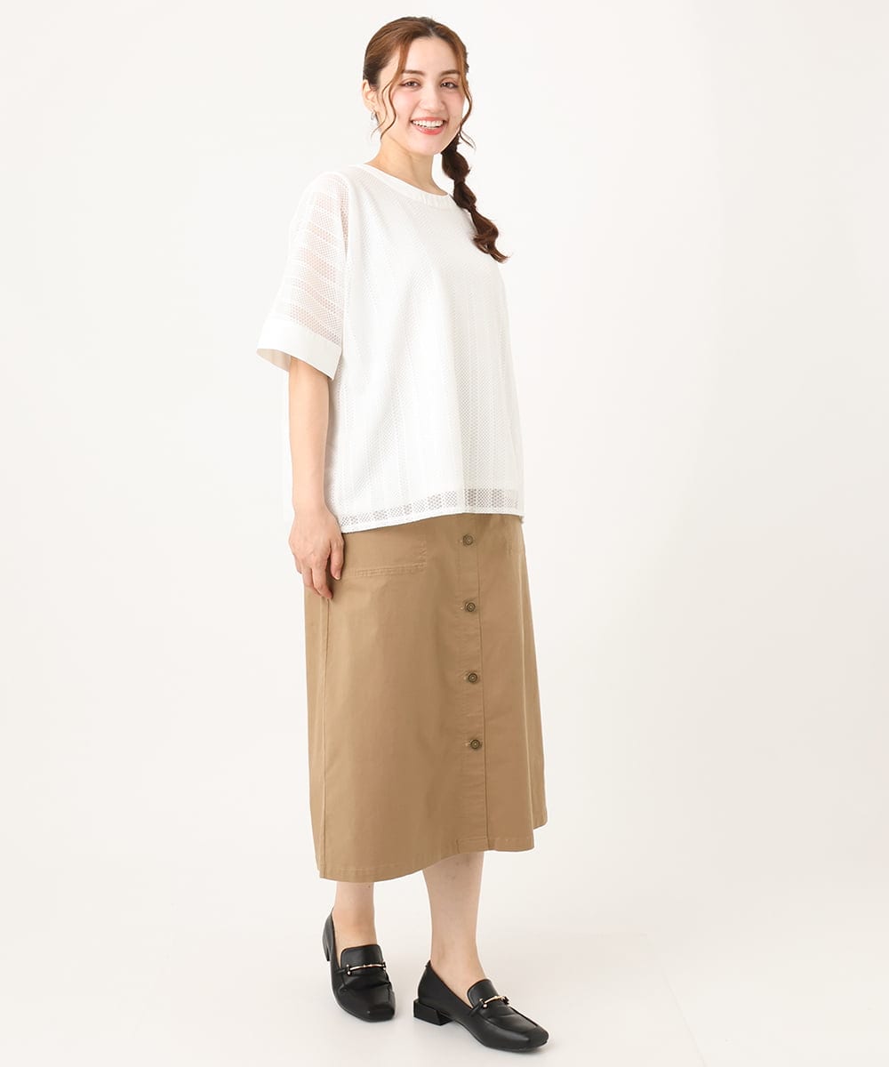 OLKIA48069 eur3(エウルキューブ) 【WEB先行販売】【大きいサイズ/a.v.v×eur3】幾何レースレイヤードトップス ホワイト(90)