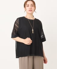 OLKIA48069 eur3(エウルキューブ) 【WEB先行販売】【大きいサイズ/a.v.v×eur3】幾何レースレイヤードトップス ブラック(94)