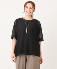 OLKIA48069 eur3(エウルキューブ) 【WEB先行販売】【大きいサイズ/a.v.v×eur3】幾何レースレイヤードトップス ブラック(94)