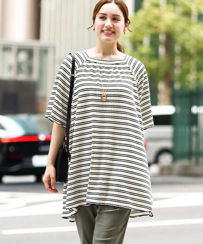OLKIA49079 eur3 【WEB先行販売】【大きいサイズ】ワッフルボーダーチュニック