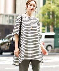 OLKIA49079 eur3(エウルキューブ) 【WEB先行販売】【大きいサイズ】ワッフルボーダーチュニック ホワイト(90)