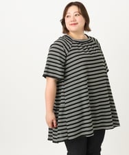 OLKIA49079 eur3(エウルキューブ) 【WEB先行販売】【大きいサイズ】ワッフルボーダーチュニック ブラック(94)