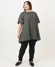 OLKIA49079 eur3(エウルキューブ) 【WEB先行販売】【大きいサイズ】ワッフルボーダーチュニック ブラック(94)