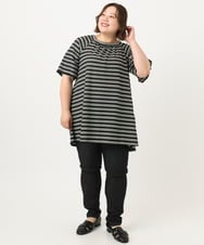 OLKIA49079 eur3(エウルキューブ) 【WEB先行販売】【大きいサイズ】ワッフルボーダーチュニック ブラック(94)
