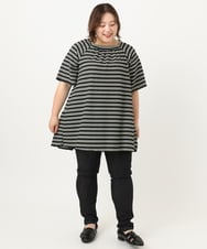 OLKIA49079 eur3(エウルキューブ) 【WEB先行販売】【大きいサイズ】ワッフルボーダーチュニック ブラック(94)