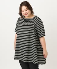 OLKIA49079 eur3(エウルキューブ) 【WEB先行販売】【大きいサイズ】ワッフルボーダーチュニック ブラック(94)