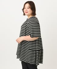 OLKIA49079 eur3(エウルキューブ) 【WEB先行販売】【大きいサイズ】ワッフルボーダーチュニック ブラック(94)