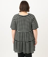 OLKIA49079 eur3(エウルキューブ) 【WEB先行販売】【大きいサイズ】ワッフルボーダーチュニック ブラック(94)