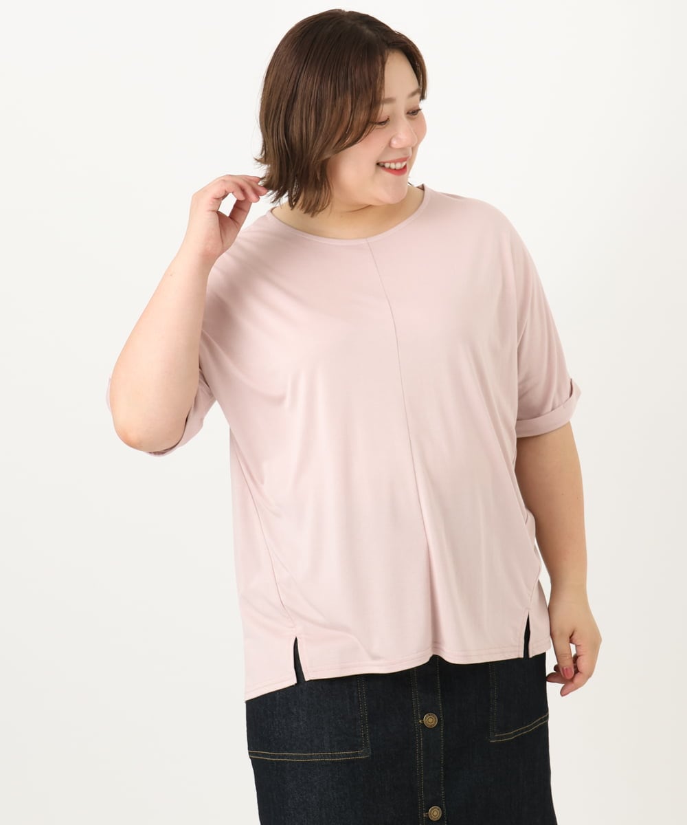 OLKIA50054 eur3(エウルキューブ) 【WEB先行販売】【大きいサイズ/接触冷感】UVカットロールアップスリーブTシャツ ライトピンク(01)