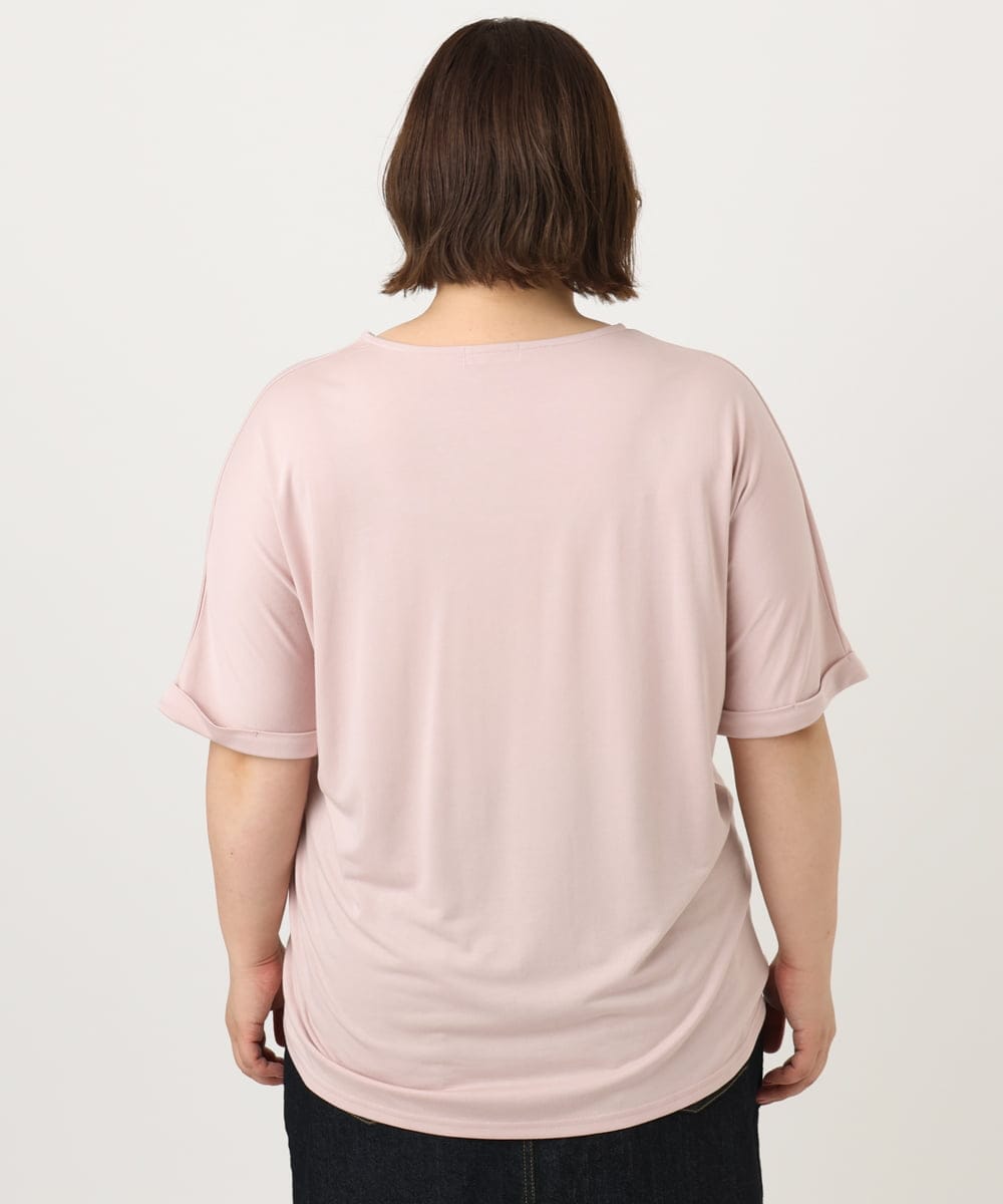 OLKIA50054 eur3(エウルキューブ) 【WEB先行販売】【大きいサイズ/接触冷感】UVカットロールアップスリーブTシャツ ライトピンク(01)