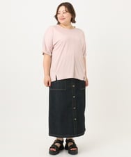 OLKIA50054 eur3(エウルキューブ) 【WEB先行販売】【大きいサイズ/接触冷感】UVカットロールアップスリーブTシャツ ライトピンク(01)