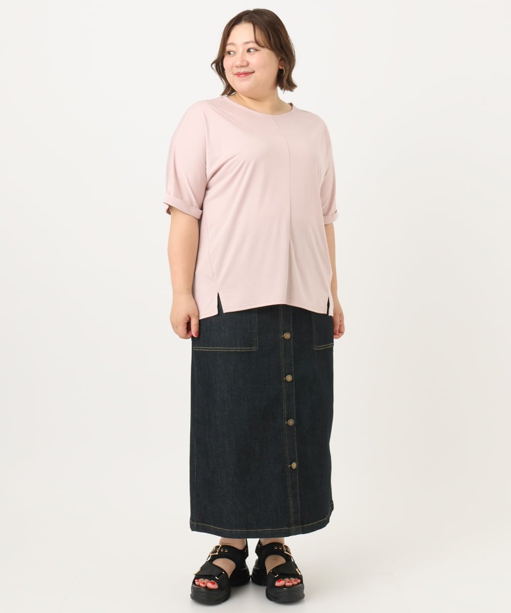 OLKIA50054 eur3(エウルキューブ) 【WEB先行販売】【大きいサイズ/接触冷感】UVカットロールアップスリーブTシャツ ライトピンク(01)
