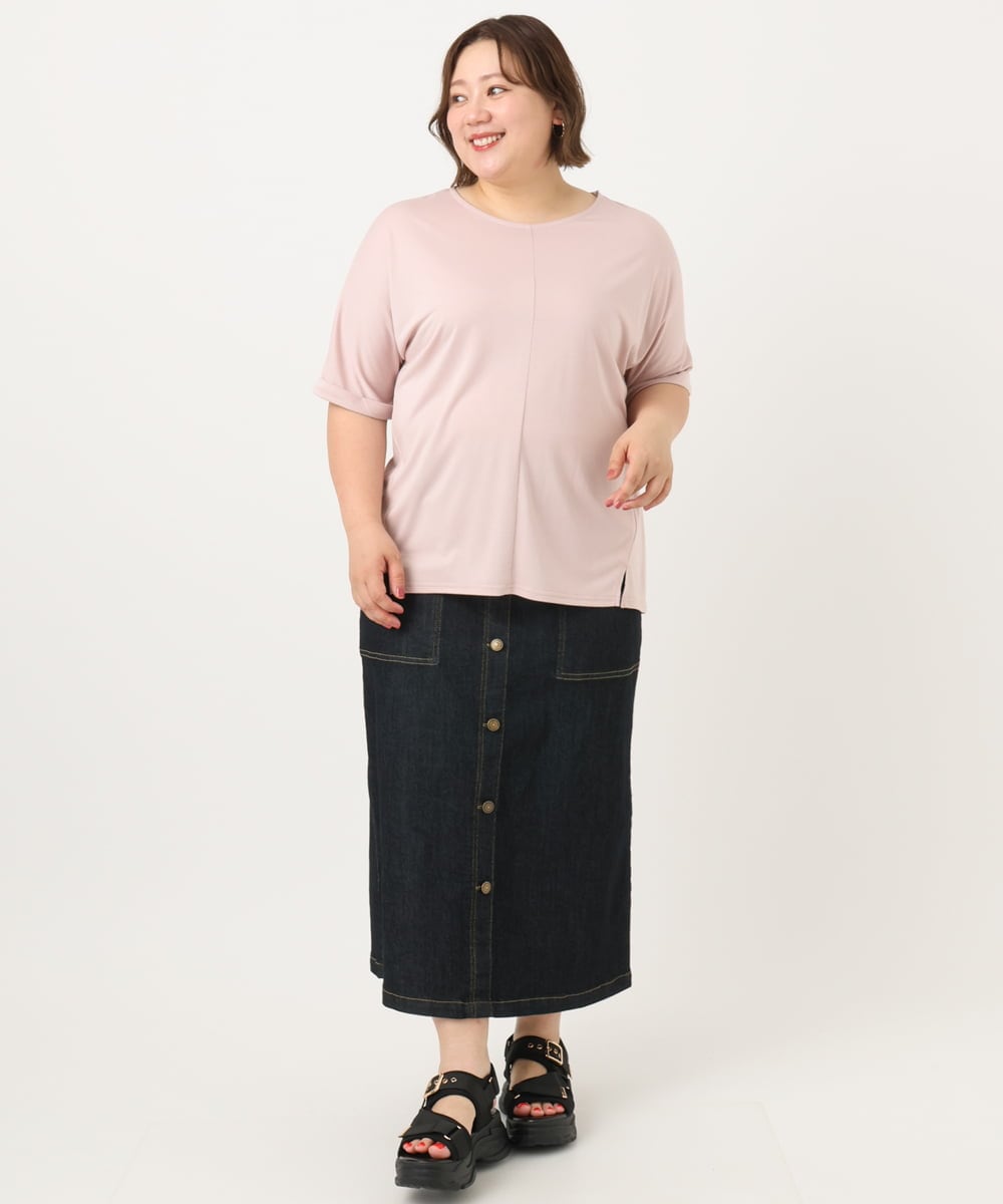 OLKIA50054 eur3(エウルキューブ) 【WEB先行販売】【大きいサイズ/接触冷感】UVカットロールアップスリーブTシャツ ライトピンク(01)