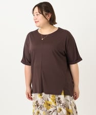 OLKIA50054 eur3(エウルキューブ) 【WEB先行販売】【大きいサイズ/接触冷感】UVカットロールアップスリーブTシャツ ダークブラウン(87)