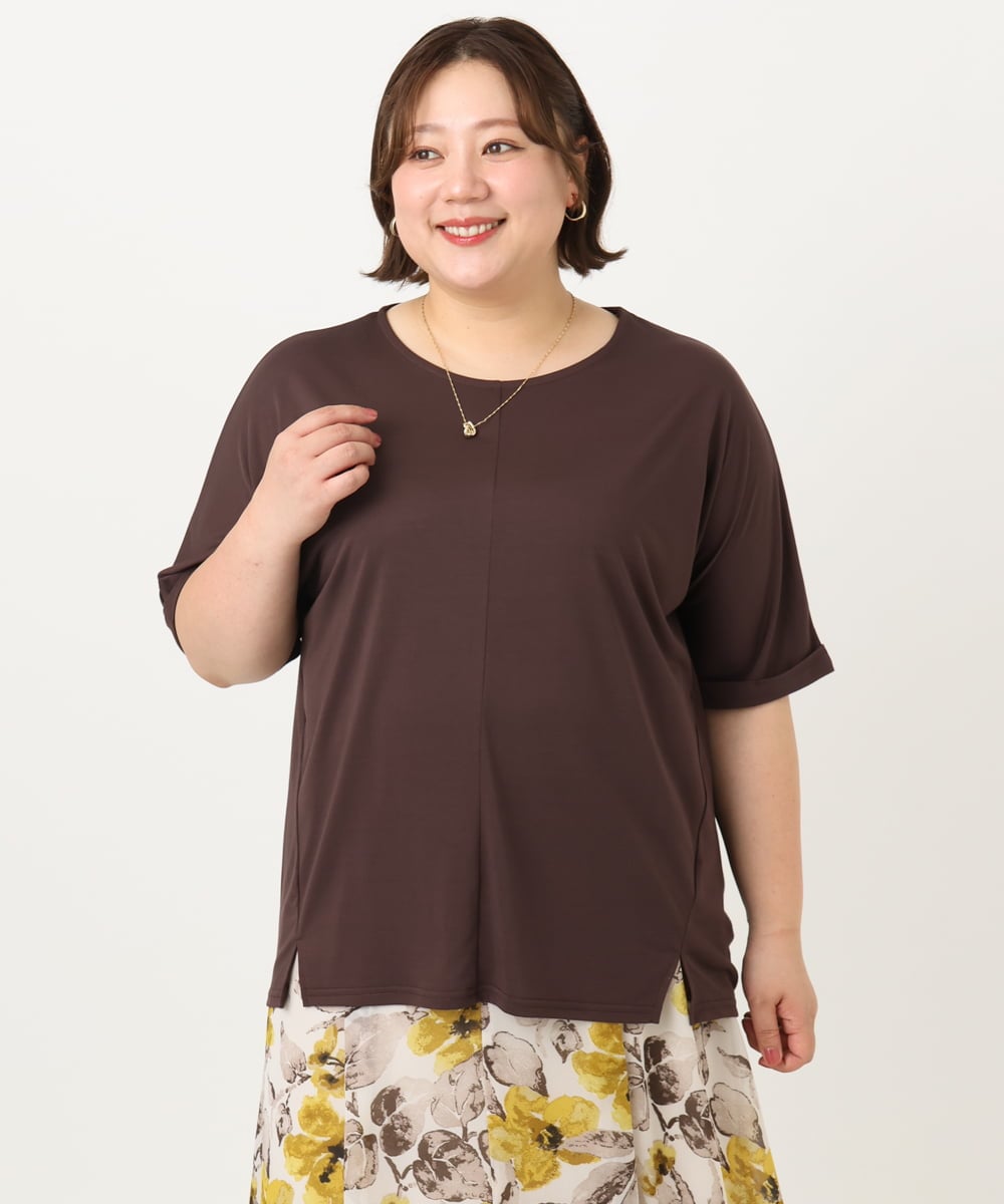 OLKIA50054 eur3(エウルキューブ) 【WEB先行販売】【大きいサイズ/接触冷感】UVカットロールアップスリーブTシャツ ダークブラウン(87)