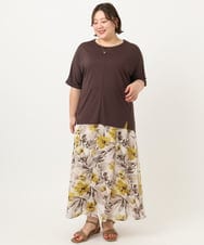 OLKIA50054 eur3(エウルキューブ) 【WEB先行販売】【大きいサイズ/接触冷感】UVカットロールアップスリーブTシャツ ダークブラウン(87)