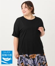 OLKIA50054 eur3(エウルキューブ) 【WEB先行販売】【大きいサイズ/接触冷感】UVカットロールアップスリーブTシャツ ブラック(94)