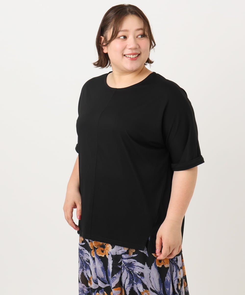 OLKIA50054 eur3(エウルキューブ) 【WEB先行販売】【大きいサイズ/接触冷感】UVカットロールアップスリーブTシャツ ブラック(94)