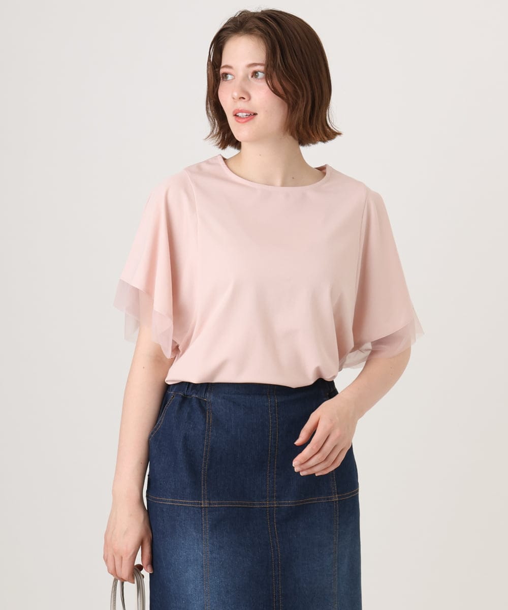 OLKID44064 eur3(エウルキューブ) 【WEB先行販売】【大きいサイズ/a.v.v×eur3】シアー切替フレアスリーブトップス ライトピンク