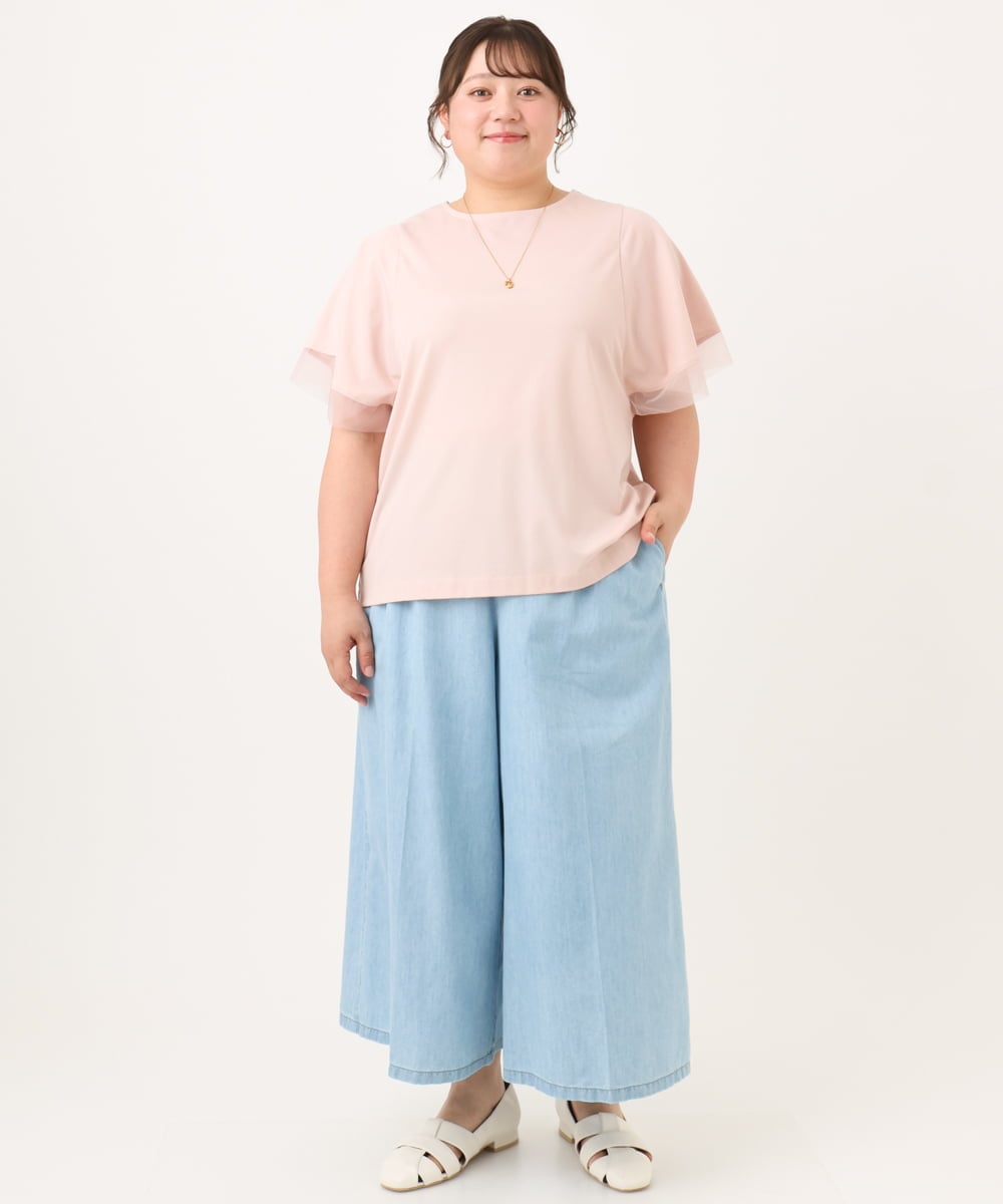 OLKID44064 eur3(エウルキューブ) 【WEB先行販売】【大きいサイズ/a.v.v×eur3】シアー切替フレアスリーブトップス ライトピンク