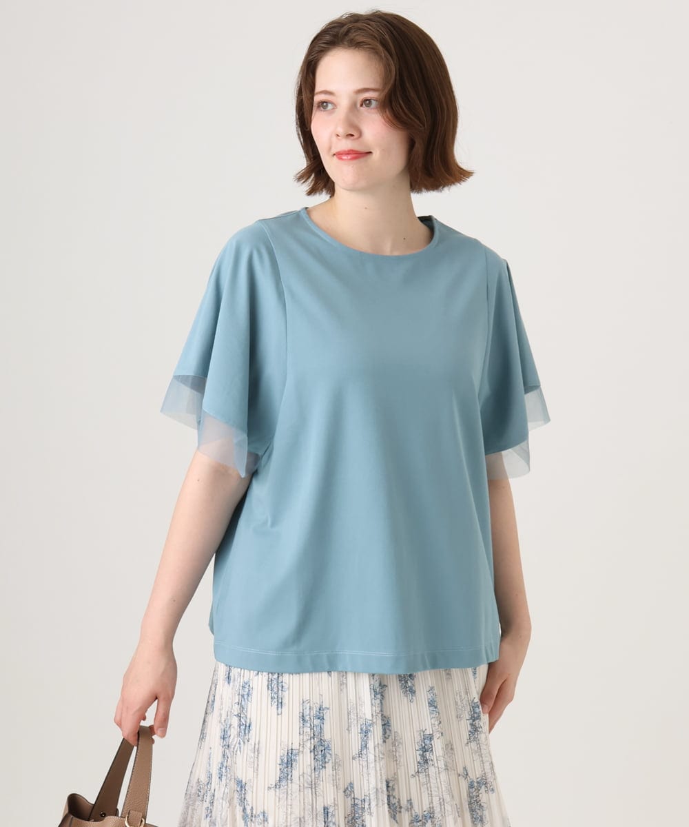 OLKID44064 eur3(エウルキューブ) 【WEB先行販売】【大きいサイズ/a.v.v×eur3】シアー切替フレアスリーブトップス ブルー
