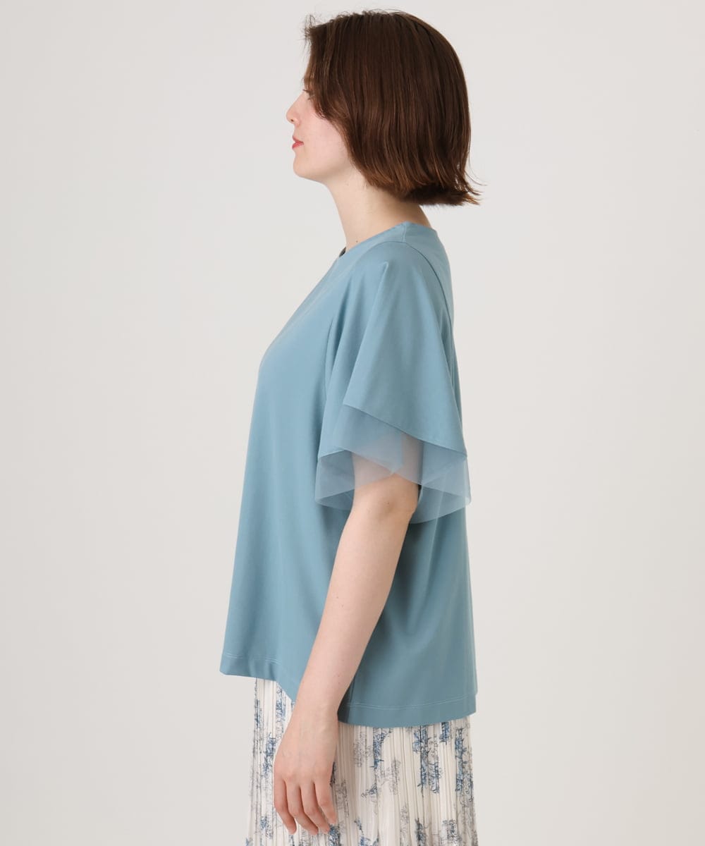 OLKID44064 eur3(エウルキューブ) 【WEB先行販売】【大きいサイズ/a.v.v×eur3】シアー切替フレアスリーブトップス ブルー