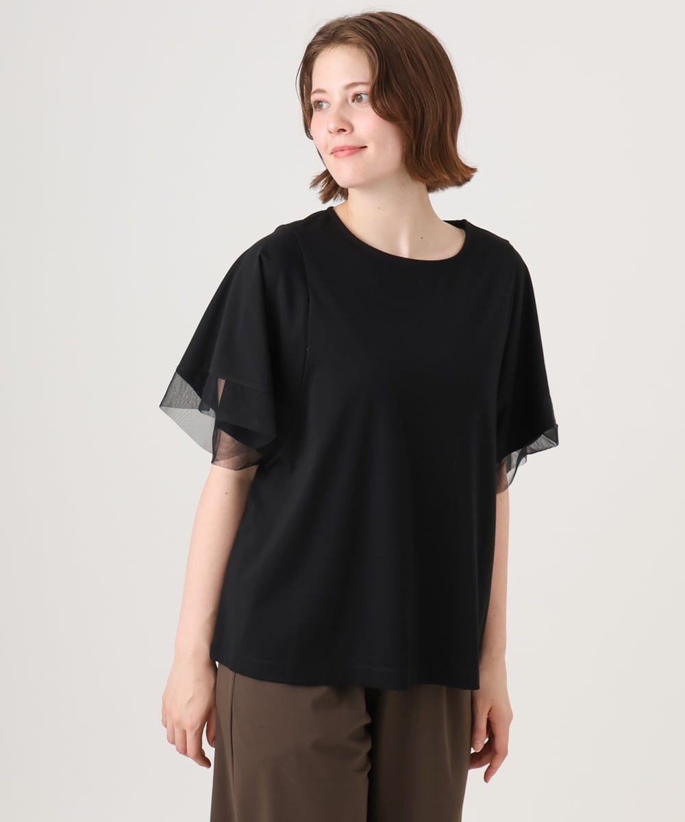 OLKID44064 eur3(エウルキューブ) 【WEB先行販売】【大きいサイズ/a.v.v×eur3】シアー切替フレアスリーブトップス ブラック