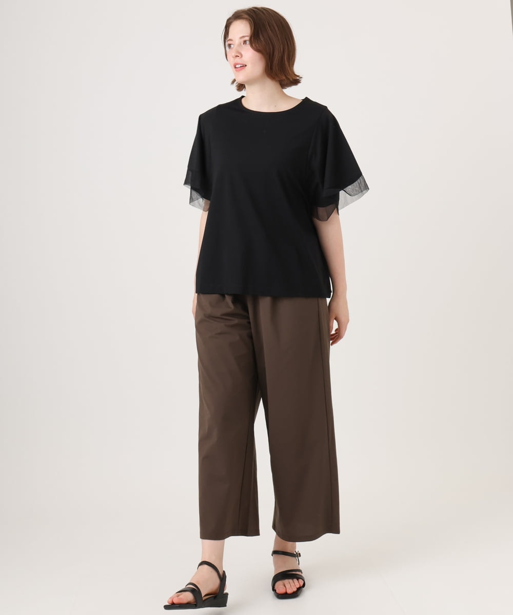 OLKID44064 eur3(エウルキューブ) 【WEB先行販売】【大きいサイズ/a.v.v×eur3】シアー切替フレアスリーブトップス ブラック