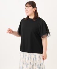 OLKID44064 eur3(エウルキューブ) 【WEB先行販売】【大きいサイズ/a.v.v×eur3】シアー切替フレアスリーブトップス ブラック